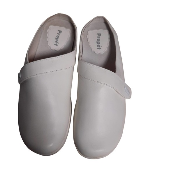PROPET LEATHER WOMEN'S 8M ORTHOPEDIC WHITE‎ NURSE SLIP ON MULE SLIDES SHOE - Picture 1 of 8